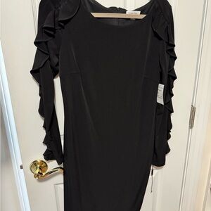 Calvin Klein Elegant Black Ruffle Sleeve Dress